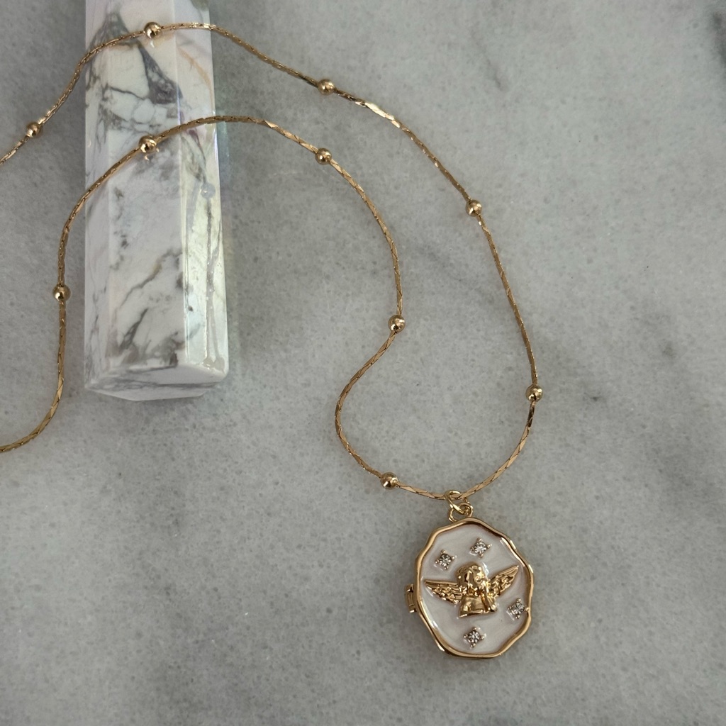 Gold Angel Crystal Picture Pocket Pendant Charm Necklace Brand New